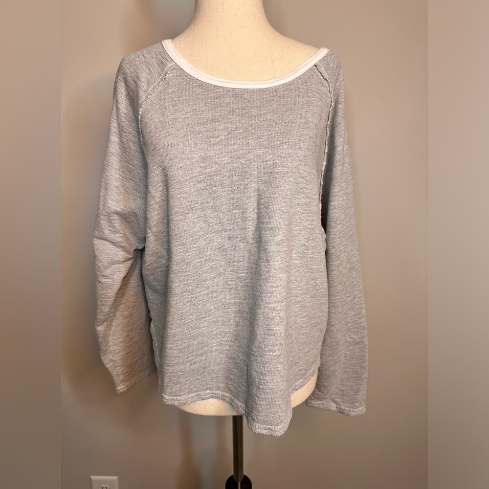 Sz M We the Free Free People grey boat neck sweatshirt white piping boxy fit